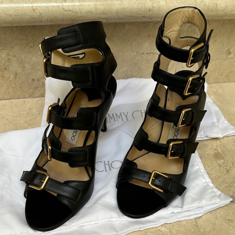 Jimmy Choo Black Multi-Buckle Heels